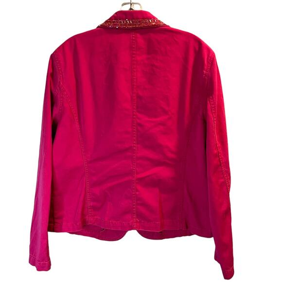 Liz Claiborne, Pink Blazer Jean Jacket, Beaded Collar, XL - Picture 9 of 11
